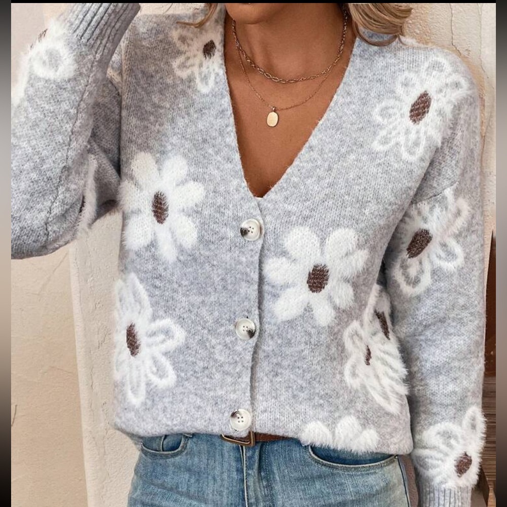 New floral print cardigan sweater